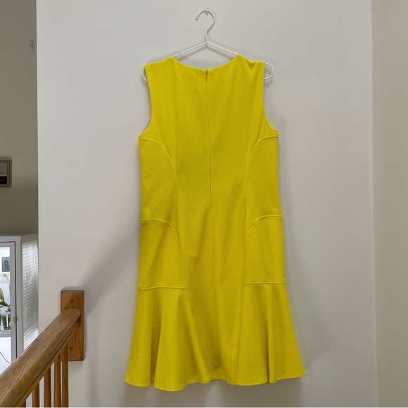 { Betsey Johnson Dress } Yellow Textured Knit Stretch Dress with Ruffle Hem - Picture 3 of 9